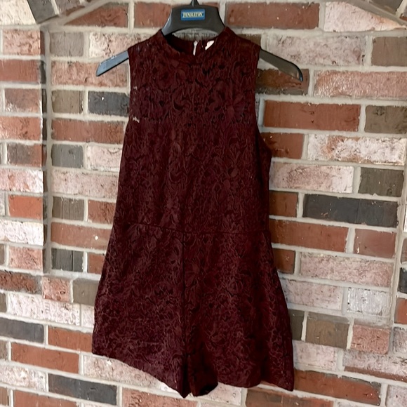 GARAGE Lace Burgundy Zipper Back Romper - Picture 8 of 13